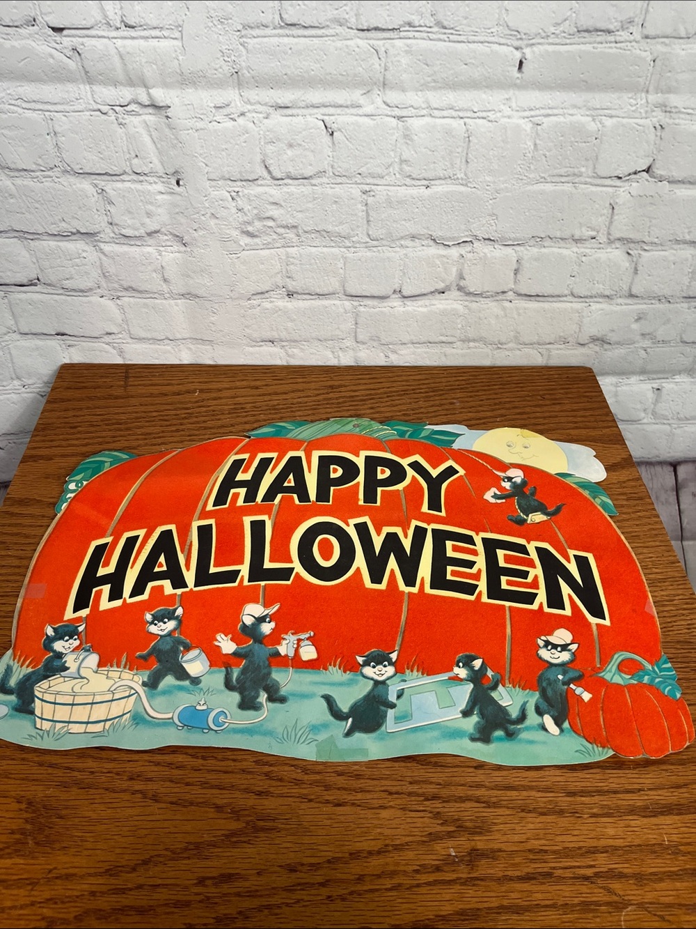 Vintage 70’s Velvet Die Cut Happy Halloween Pumpkins & 🐈‍⬛ cats